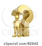 3d Golden Person Pondering Under A Question Mark