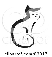 Royalty Free RF Clipart Illustration Of A Black Painted Cat Sitting Upright With Its Tail Curled To Its Body by xunantunich