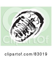 Black And White Painted Trilobite On A Green Background