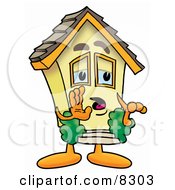 House Mascot Cartoon Character Whispering And Gossiping