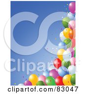 Poster, Art Print Of Bottom And Side Border Of Colorful Star Confetti And Party Balloons Against Blue