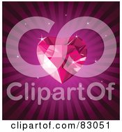 Royalty Free RF Clipart Illustration Of A Pink Gem Heart On A Purple Burst Background With Sparkles