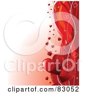 Poster, Art Print Of Romantic Gradient White And Red Valentines Day Background With A Right Border Of Swooshes And Hearts