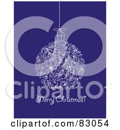 Royalty Free RF Clipart Illustration Of A Floral And Bird Bauble Suspended Over Merry Christmas Text On Blue