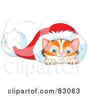 Poster, Art Print Of Cute Ginger Kitten Peeking Out Of A Santa Hat