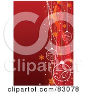 Poster, Art Print Of Red Christmas Background With A Right Border Of Baubles Snowflakes Snow And Waves