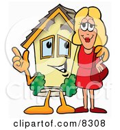 Poster, Art Print Of House Mascot Cartoon Character Talking To A Pretty Blond Woman