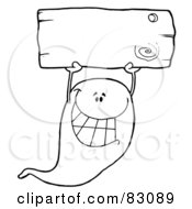 Royalty Free RF Clipart Illustration Of An Outlined Ghost With Blank Sign by Hit Toon