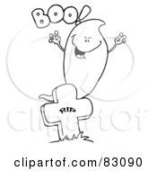 Royalty Free RF Clipart Illustration Of An Outlined Booing Ghost At Grave