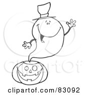 Poster, Art Print Of Outlined Ghost Over Pumpkin