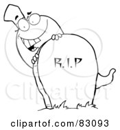 Royalty Free RF Clipart Illustration Of An Outlined Ghost And Grave Stone by Hit Toon