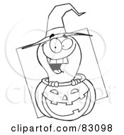 Royalty Free RF Clipart Illustration Of An Outlined Ghost In Pumpkin
