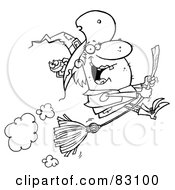 Royalty Free RF Clipart Illustration Of An Outlined Flying Witch And Spider by Hit Toon