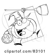 Royalty Free RF Clipart Illustration Of An Outlined Halloween Witch Pumpkin