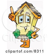 House Mascot Cartoon Character Pointing Upwards