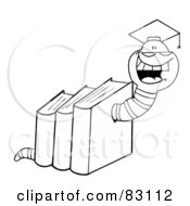 Royalty Free RF Clipart Illustration Of An Outlined Graduate Worm In Books