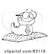 Royalty Free RF Clipart Illustration Of An Outlined Worm On A Book