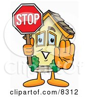 House Mascot Cartoon Character Holding A Stop Sign