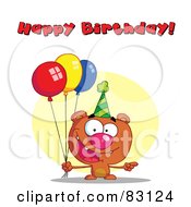 Poster, Art Print Of Happy Birthday Greeting Over A Bear With Balloons