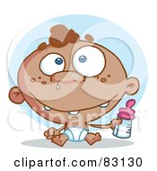 Black Baby In A Diaper Holding A Bottle