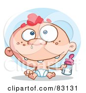 Caucasian Baby In A Diaper Holding A Bottle