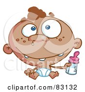 Royalty Free RF Clipart Illustration Of An African American Baby In A Diaper Holding A Bottle