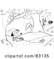 Royalty Free RF Clipart Illustration Of An Outlined Wolf Stalking Little Red Riding Hood