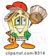 Poster, Art Print Of House Mascot Cartoon Character Catching A Baseball With A Glove