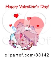 Happy Valentines Day Greeting Over A Cupid Elephant