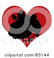 Poster, Art Print Of Black Silhouette Of An Elephant Cupid In Front Of A Red Heart