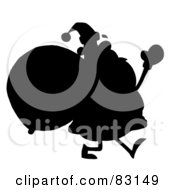 Royalty Free RF Clipart Illustration Of A Solid Black Silhouette Of Santa Carrying A Sack