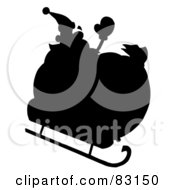 Royalty Free RF Clipart Illustration Of A Solid Black Silhouette Of Santa In His Sleigh