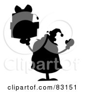 Royalty Free RF Clipart Illustration Of A Solid Black Silhouette Of Santa Holding Presents