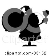 Royalty Free RF Clipart Illustration Of A Solid Black Silhouette Of Santa Ringing A Bell