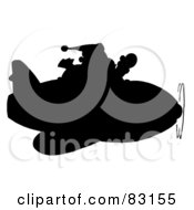 Royalty Free RF Clipart Illustration Of A Solid Black Silhouette Of Santa Flying A Plane