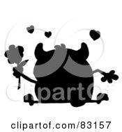 Royalty Free RF Clipart Illustration Of A Solid Black Silhouette Of A Monster And Flower