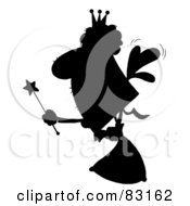 Royalty Free RF Clipart Illustration Of A Solid Black Silhouette Of A Fairy Godmother