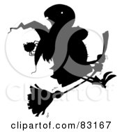 Poster, Art Print Of Solid Black Silhouette Of A Flying Witch And Spider