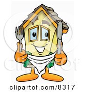 House Mascot Cartoon Character Holding A Knife And Fork