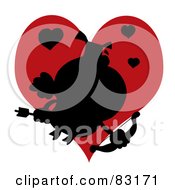Poster, Art Print Of Black Silhouette Of A Pig Cupid In Front Of A Red Heart