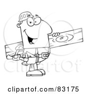 Royalty Free RF Clipart Illustration Of An Outlined Carpenter With Wood