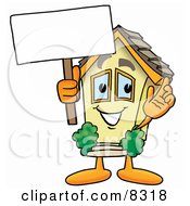Poster, Art Print Of House Mascot Cartoon Character Holding A Blank Sign