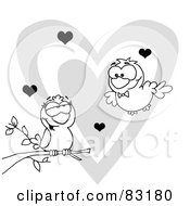 Poster, Art Print Of Outlined Pair Of Love Birds