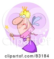 Fairy Godmother Flying With A Bag In Front Of A Purple Circle