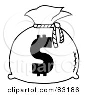 Royalty Free RF Clipart Illustration Of An Outlined Money Bag