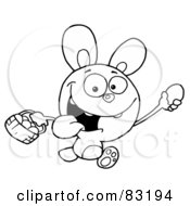 Royalty Free RF Clipart Illustration Of An Outlined Bunny Hunting Easter Eggs