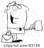 Royalty Free RF Clipart Illustration Of An Outlined Business Man With Coffee