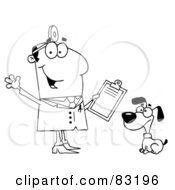 Royalty Free RF Clipart Illustration Of An Outlined Vet And Dog