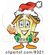 Poster, Art Print Of House Mascot Cartoon Character Wearing A Santa Hat And Waving