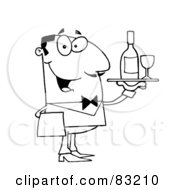 Royalty Free RF Clipart Illustration Of An Outlined Butler Serving Wine
